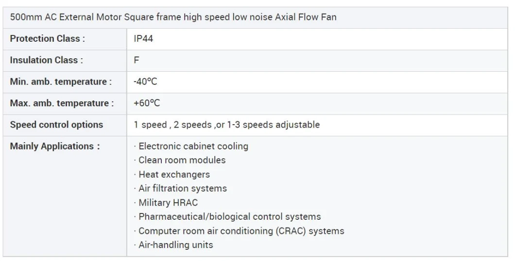 Air Condition External Rotor Motor Powered 400mm Axial Flow Fan